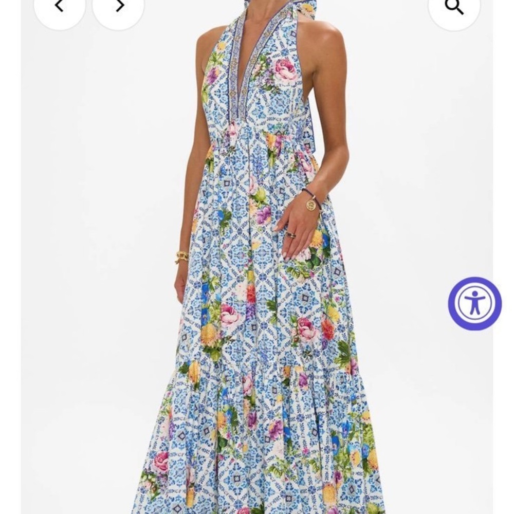 Camilla Ruffle Hem halter dress in wall to wall wonders